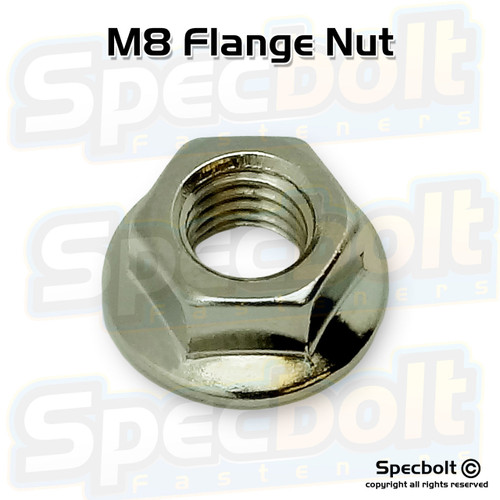 Specbolt M8 Flange Nut OEM Match Nickel Plated Specbolt M8 Flange Nut OEM Match Nickel Plated