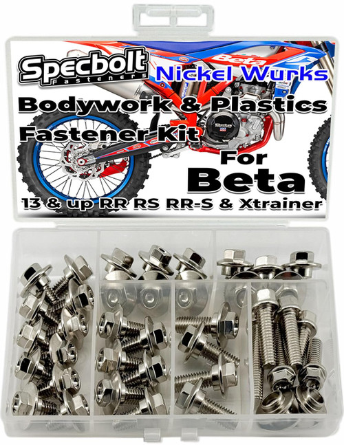 SPECBOLT Beta Plastics & Bodywork Bolt Kit for: RR X-PRO 4T RX RR-S RS Xtrainer: 125 200 250 300 350 390 400 430 450 480 498 500 520 525 Two & Four Stroke Models, Nickel Wurks Plating BETA-BODY-BOX-NI SPECBOLT Beta Plastics & Bodywork Bolt Kit for: RR X-PRO 4T RX RR-S RS Xtrainer: 125 200 250 300 350 390 400 430 450 480 498 500 520 525 Two & Four Stroke Models, Nickel Wurks Plating BETA-BODY-BOX-NI