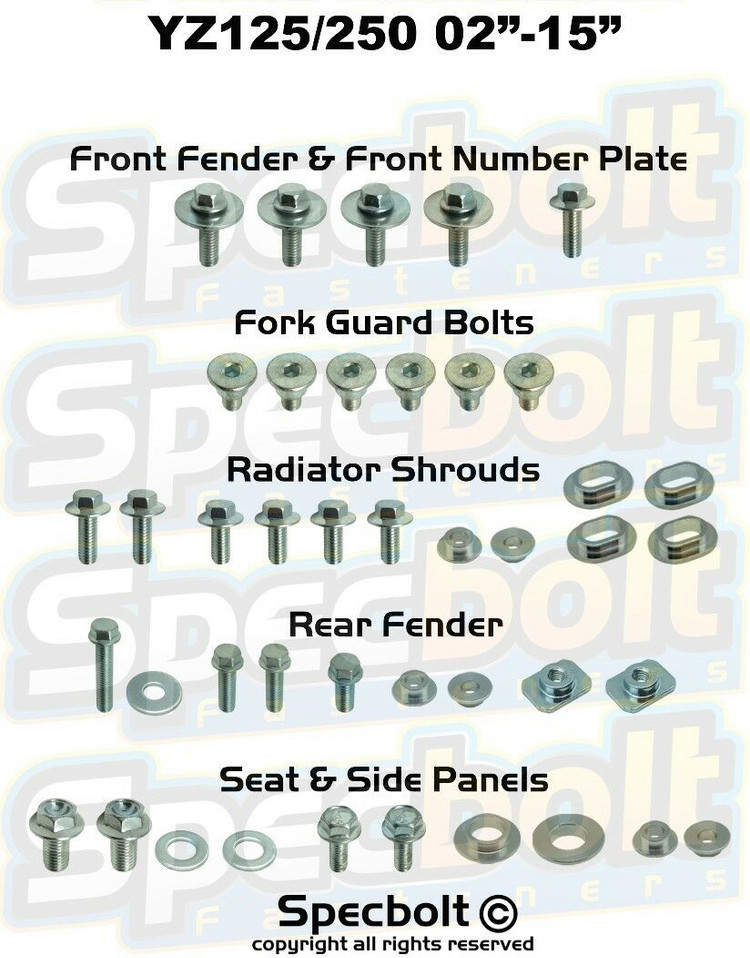 Yamaha YZ250 1987-1990 Full Plastics Fastener Kit – Nuts, Bolts, Washers – Bolt Motorcycle Hardware