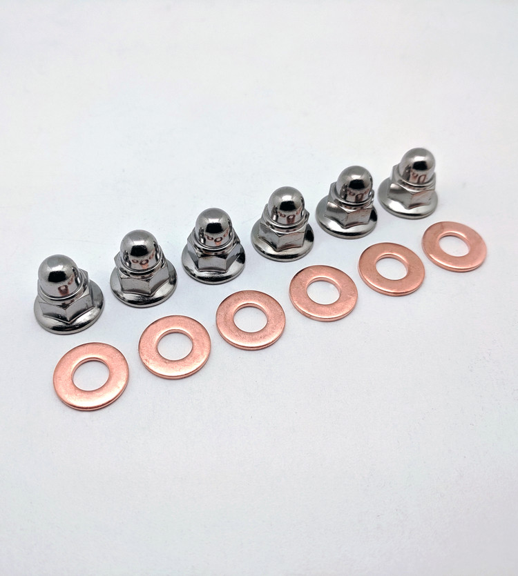 つーかさ 2 Stroke Engine Cylinder Head Top End Chrome 12pc Cap Flange Nut Kit