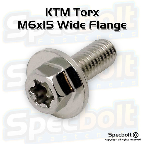 KTM, GASGAS, Husqvarna & Euro Wide Flange Torx Bolt M6x15 (Nickel