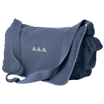 Raw-Edge Messenger Bag with Letter Embroidery