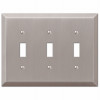 Century Wall Plate, Brushed Nickel, Steel, 3 Toggle