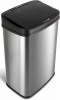 NINESTARS DZT-50-28 Motion Sensor Trash Can  Rectangular commercal grade fingerprint resistant stainless steel silver base and black top , 13 Gal, Black Trim