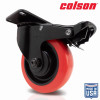 4 in. Red Polyurethane and Black Swivel Plate Caster with Locking Brake