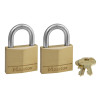 Solid-Brass Keyed Padlocks, 2-Pack, 1-9/16 In.