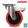 5 in. Red Polyurethane and Steel Swivel Plate Caster with Locking Brake