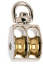 Rope Pulley, Double Swivel Eye, Brass Sheave, 1 In.