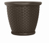 Planter, Plastic Brown Wicker, 18 In.