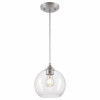 Tatze Indoor Mini Pendant Light, Clear Glass Shade, Brushed Nickel Finish