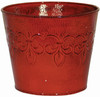 Metal Planter, Fleur De Lis Pattern, Cayenne Red, 8 In.