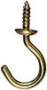 Cup Hook, Solid Brass, 1 In., 4-Pk.