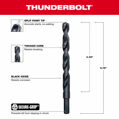 Thunderbolt Black Oxide Drill Bit, 15/32 In.
