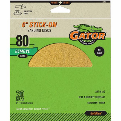 GoldFlex Stick-On Sanding Discs, 80 Grit, 6 In., 20-Pk.