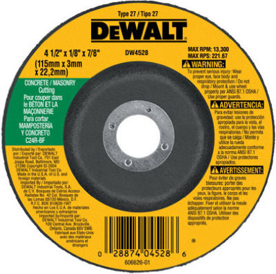 Concrete/Masonry Cutting Wheel, 4-1/2 x 1/8 In.