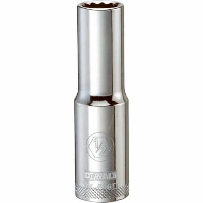 SAE Deep Socket, 12-Point, 1/2 In. Drive, 1/2 In.