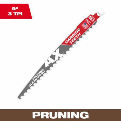 Sawzall Ax Pruning Reciprocating Saw Blade, Carbide Teeth, 3 TPI, 9 In.