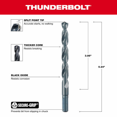 Thunderbolt Black Oxide Drill Bit, 13/32 In.