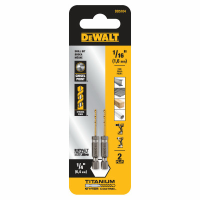 Titanium Nitride Drill Bits, Pilot Point Tip, 1/14 In., 2-Pk.