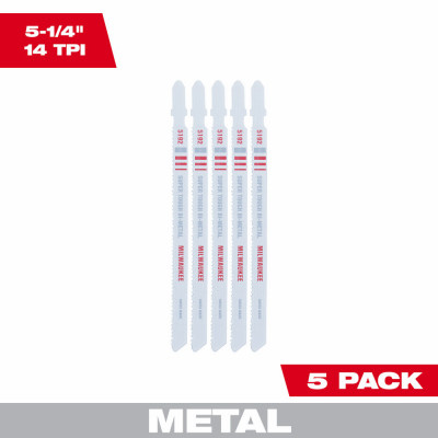 Metal-Cut Jig Saw Blades, T Shank, Bi-Metal, 14 TPI, 5-1/4 In., 5-Pk.