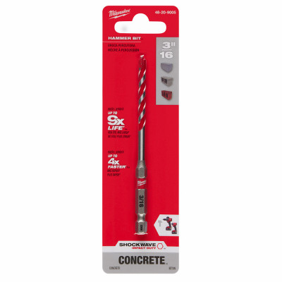 Shockwave Hammer Drill Bit, Impact-Duty Carbide, 2 x 4 x 3/16 In.
