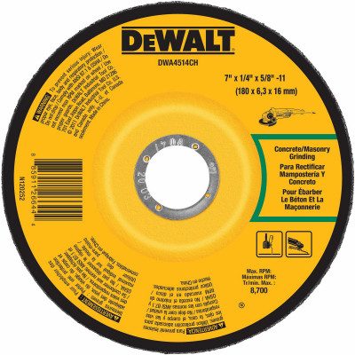 Concrete/Masonry Grinding Wheel, 1/4 x 5/8 x 7 In.