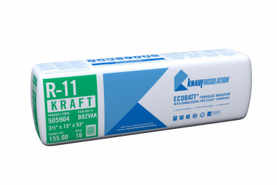 R-11 Kraft Faced Fiberglass Insulation Batt, 15 x 93 In.