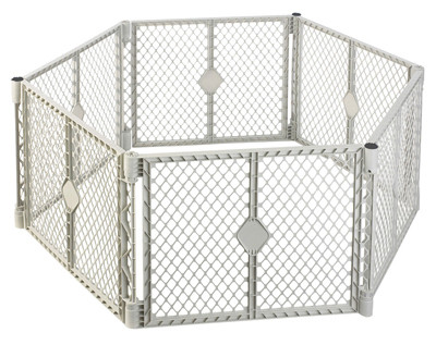 Portable Play Yard, 6-Panel, Light Gray Plastic, 18.5-Sq. Ft. x 26-In.