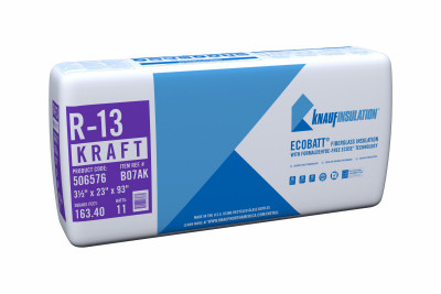 R-13 Kraft Faced Fiberglass Insulation Batt, 23 x 93 In.