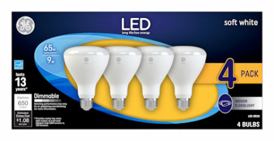 LED Reflector Light Bulbs, R30, Frosted Soft White, 9 Watt, 650 Lumens, 4-Pk.