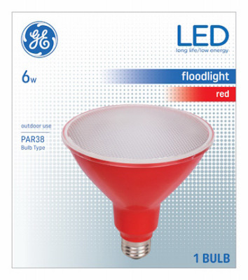 LED Floodlight, 100 Lumens, Medium Base, PAR38, Red, 6 Watt