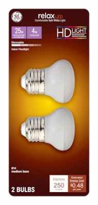 LED Light Bulb, R14 Shape, Medium Base, 250 Lumens, 4 Watt, 2-Pk.