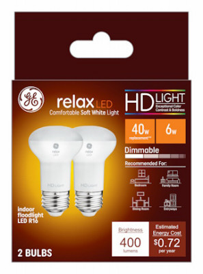 LED Light Bulb, R16 Shape, Medium Base, 400 Lumens, 6 Watt, 2-Pk.