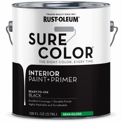 Sure Color Interior Wall Paint & Primer, Semi-Gloss Black, 1 Gallon (2 pieces)