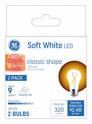 LED Ceiling Fan Light Bulbs, A15, Clear, 4 Watt, 2-Pk.
