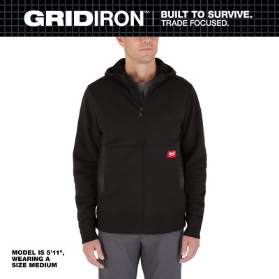 Gridiron Full-Zip Hooded Sweatshirt, Cotton/Poly, Black, L