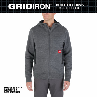 Gridiron Full-Zip Hooded Sweatshirt, Cotton/Poly, Gray, L