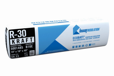 R-30 Kraft Faced Fiberglass Insulation Batt, 16 x 48 In.