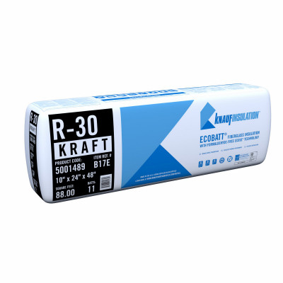 R-30 Kraft Faced Fiberglass Insulation Batt, 24 x 48 In.