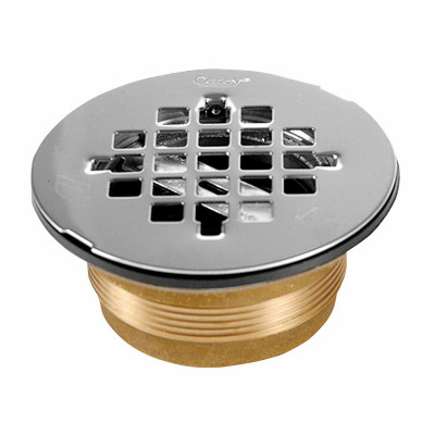 No-Caulk Shower Drain With Steel Strainer Cover, Brass