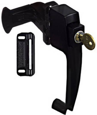 Screen & Storm Door Latch, Keyed, Push-Button, Black Satin