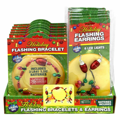 LED Flashing Christmas Bracelet & Earrings (12 pieces)