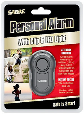 Personal Alarm with Clip, LED Flashlight, 120 Decibels, Black Case