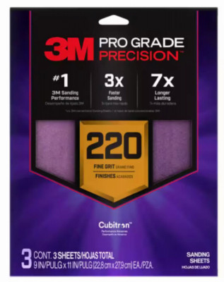 Sandblaster Sandpaper, 9 In. x 11 In., 220 Grit, 4-Pk