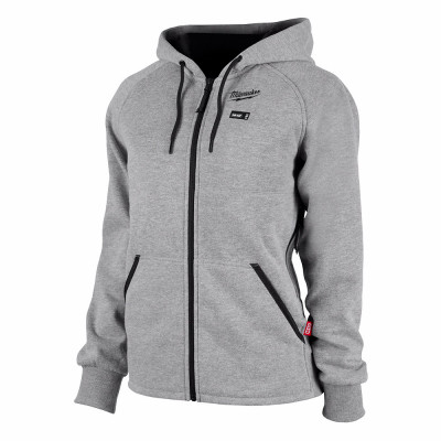 M12 Women's Heated Hooded Sweatshirt, Cotton/Poly, With Battery & Charger, Gray, L