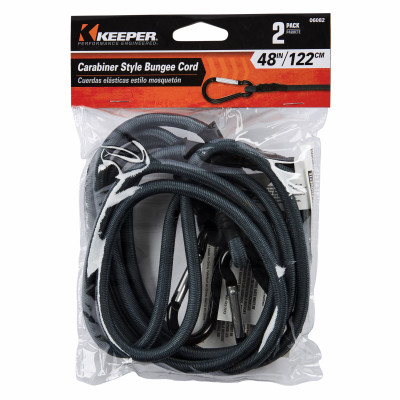 Bungee Cord, Mini Carabiner Hook, Gray, 48 In., 2-Pk.