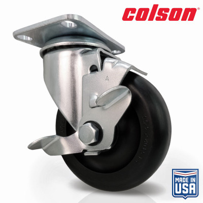 4 in. Black Polypropylene and Steel Swivel Plate Caster with Locking Brake
