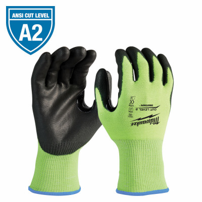 Hi-Visibility Polyurethane Dipped Work Gloves, Cut Level 2, Men's L