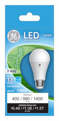 LED 3-Way Light Bulb, Daylight, A19 Medium Base, 4/9/13 Watt
