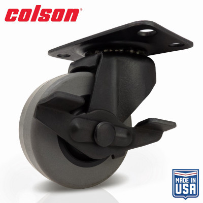 2 in. Gray TPR and Black Swivel Plate Caster with Locking Brake